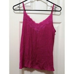 Soma Tank Top Women’s Medium Pink Satin Look Sleeveless Lace Trim Strappy